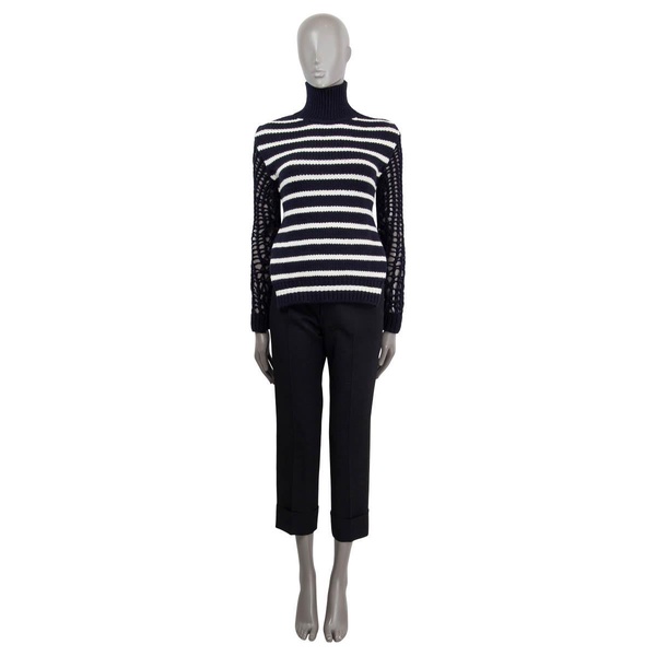 CHRISTIAN DIOR navy & ivory wool 2022 STRIPED OPEN BACK TURTLENECK Sweater S