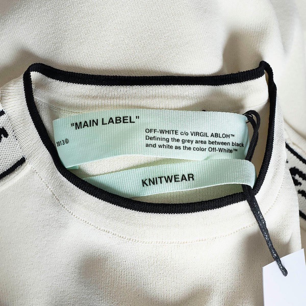 OFF-WHITE cream viscose LOGO STRIPE Crewneck Sweater 42 M