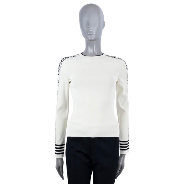 OFF-WHITE cream viscose LOGO STRIPE Crewneck Sweater 42 M