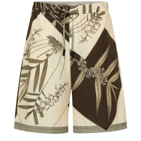 Cotton and silk plant-print short