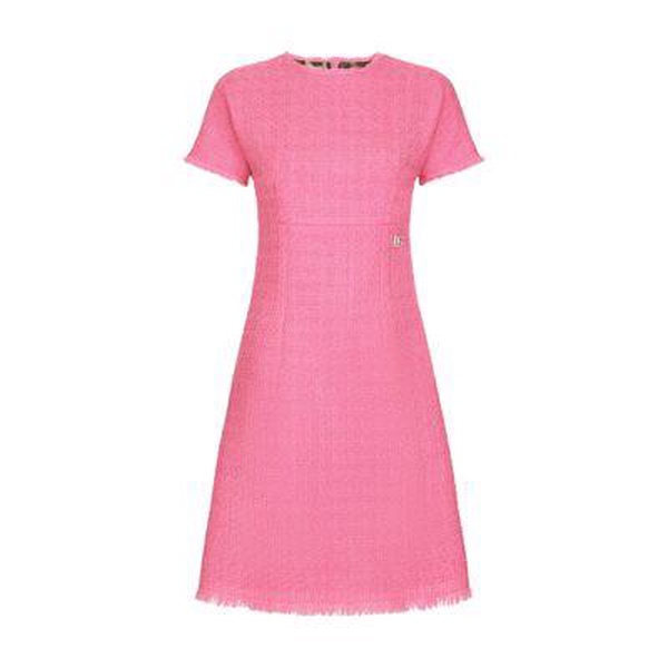 Raschel tweed calf-length dress with logo