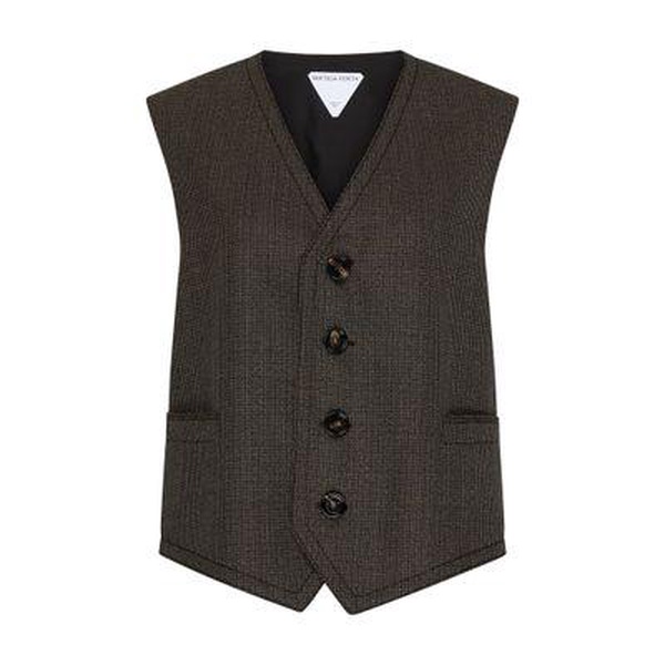 Brown Houndstooth Wool Waistcoat