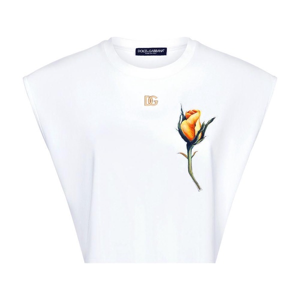 White Floral-Appliqué Cropped T-Shirt