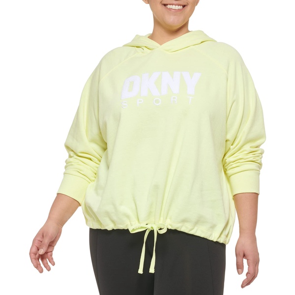 DKNY Women's Plus Drawcord Terrycloth Logo Hoodie