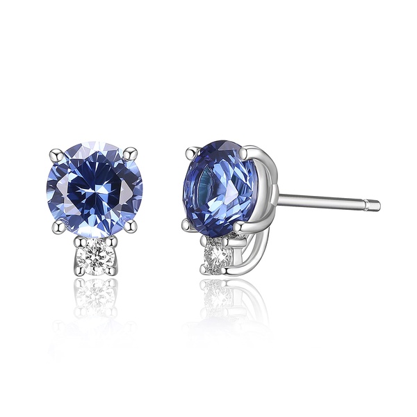 Amazon Essentials Created Gemstone and 1/10 CT TW Lab Grown Diamond Stud Earrings in Platinum Over Sterling Silver (previously Amazon Collection)