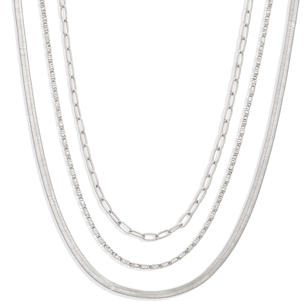 Amazon Essentials 14K Paperclip, Station and Herringbone Chain 3 Row Layered Necklace 16" 18" 20"