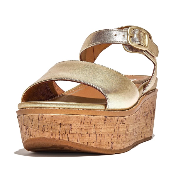 FitFlop Women's Eloise Cork-WRAP Leather Back-Strap Wedge Sandals