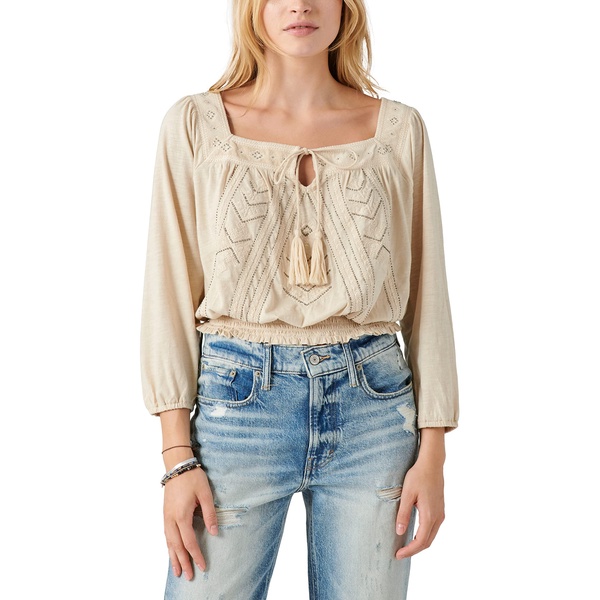 Lucky Brand Women's Beaded Peasant Top