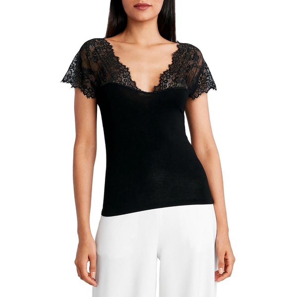 BCBGMAXAZRIA Women's Short Sleeve Top with Lace