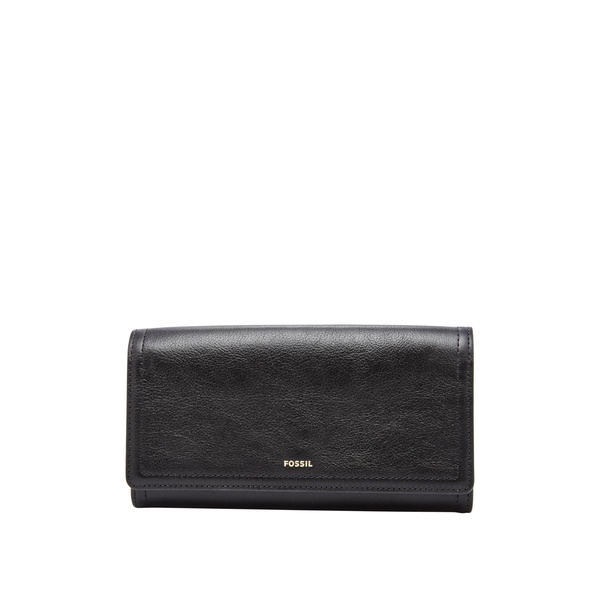 Fossil Women's Logan Leather Wallet RFID Blocking Flap Clutch Organizer, Black (Model: SL7833001)