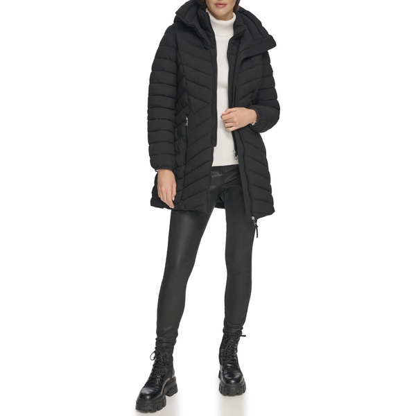 DKNY Womens Long Quilted Puffer Jacket