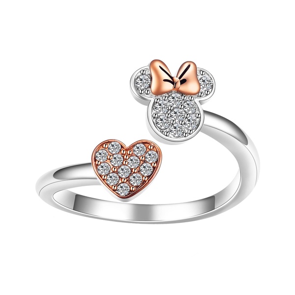 Amazon Essentials Disney Two-Tone 14Kt Gold Flash-Plated Crystal Minnie Mouse Heart Adjustable Wrap Ring