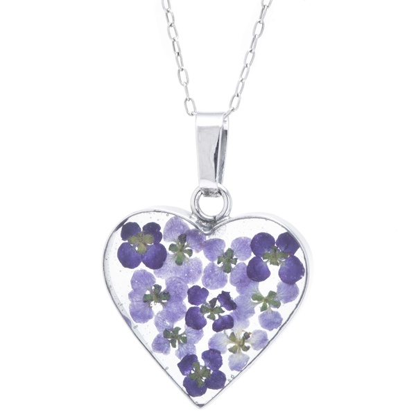 Amazon Essentials Sterling Silver Pressed Flower Heart Pendant Necklace (previously Amazon Collection)