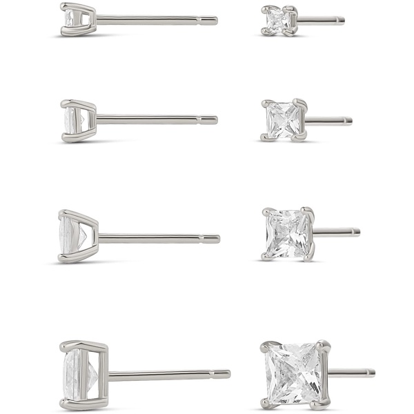 Amazon Essentials 14K Gold Plated Sterling Silver Round or Princess Cut Cubic Zirconia Stud Earring Set