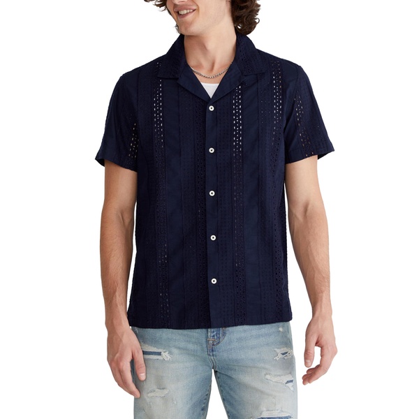 AEROPOSTALE Men's Short Sleeve Textured Eyelet Shirt