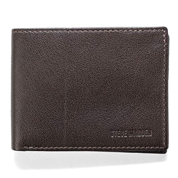 Steve Madden Men's Slim Leather Wallet with Extra Capacity Attached Flip Pockets