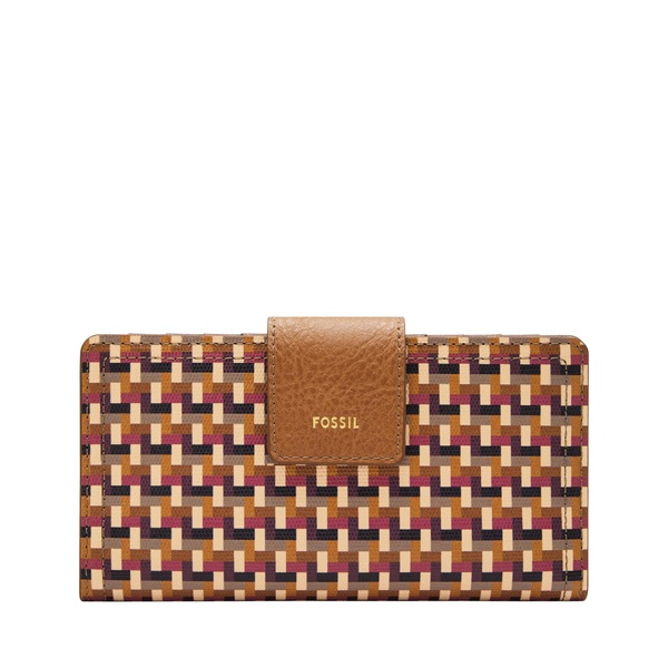 Fossil Women's Logan Faux Leather RFID Blocking Tab Clutch Wallet, Multi Woven Print (Model: SL10057564)