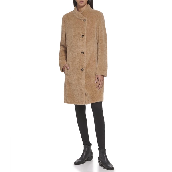 DKNY Women's Wool-Blend Button-up Asymmetrical Overcoat