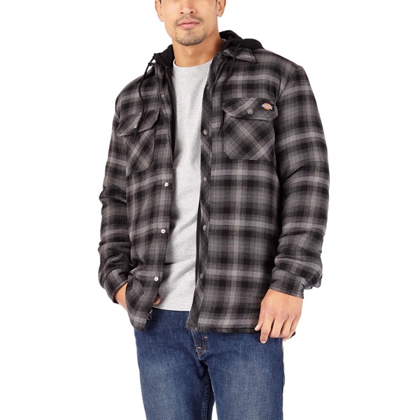 Dickies Men's Big-Tall Relaxed Fleece Hooded Flannel Shirt Jacket