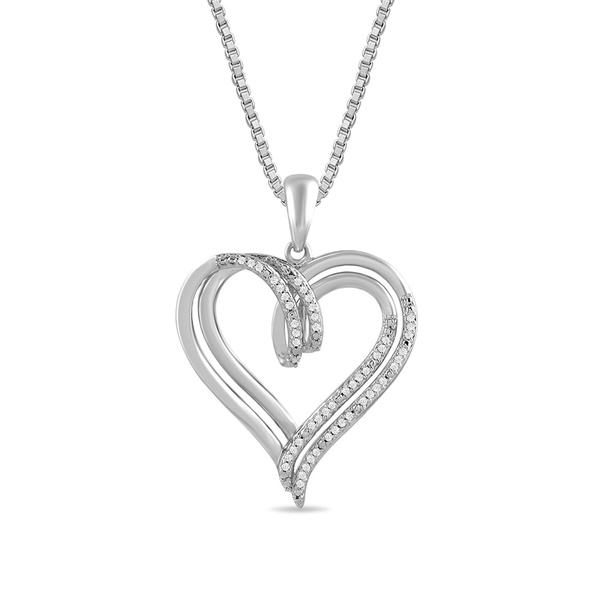 Amazon Essentials Sterling Silver Diamond Double Heart Pendant Necklace (1/10 cttw),18" , (previously Amazon Collection)