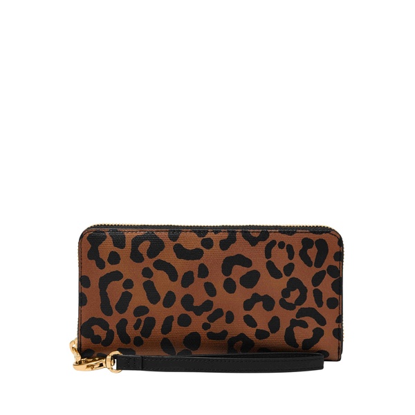 Fossil Zip Clutch, Black/Leopard