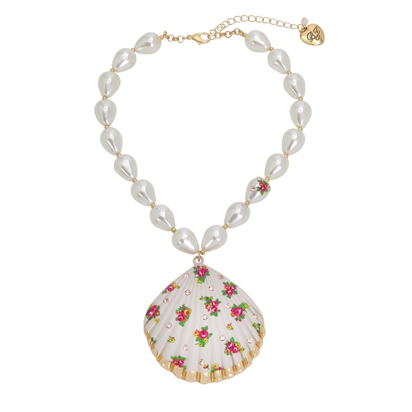 Betsey Johnson Womens Floral Shell Pendant Necklace