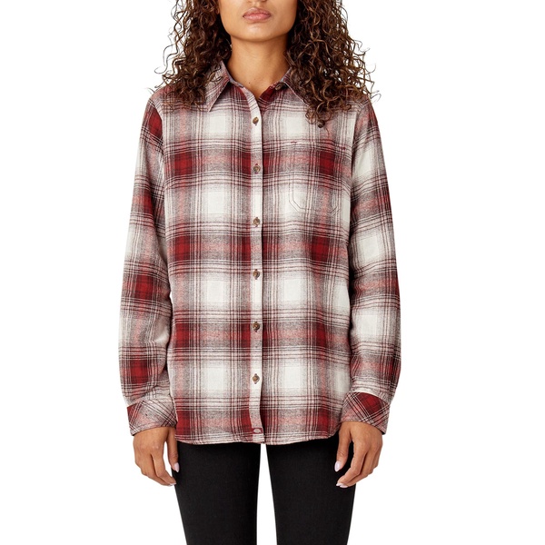 Dickies Plus Size Women's Flannel Long Sleeve Shirt, Brick Plaid