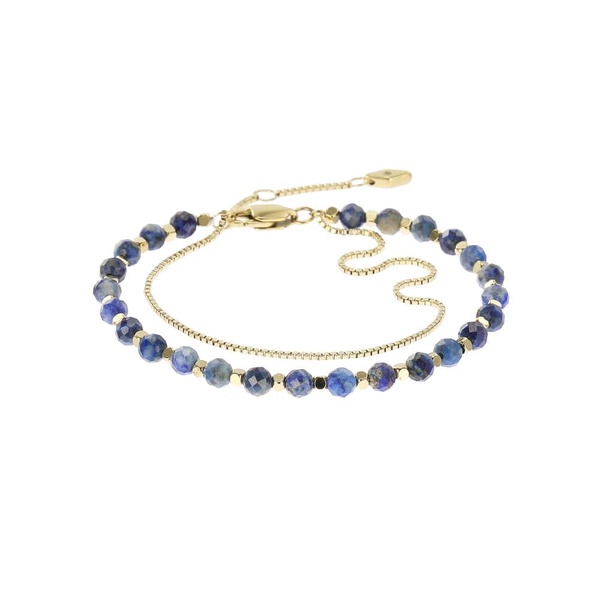 Fossil Women's Stainless Steel Gold-Tone Lapis Bead Bracelet, Color: Gold/Lapis (Model: JF04540710)