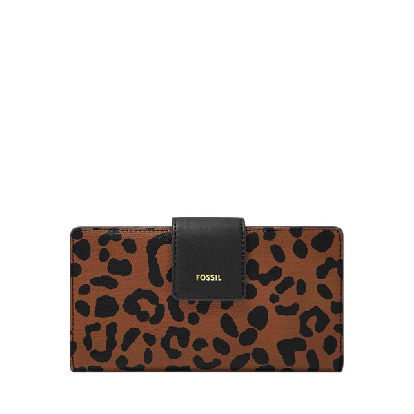 Fossil Tab Clutch, Black/Leopard