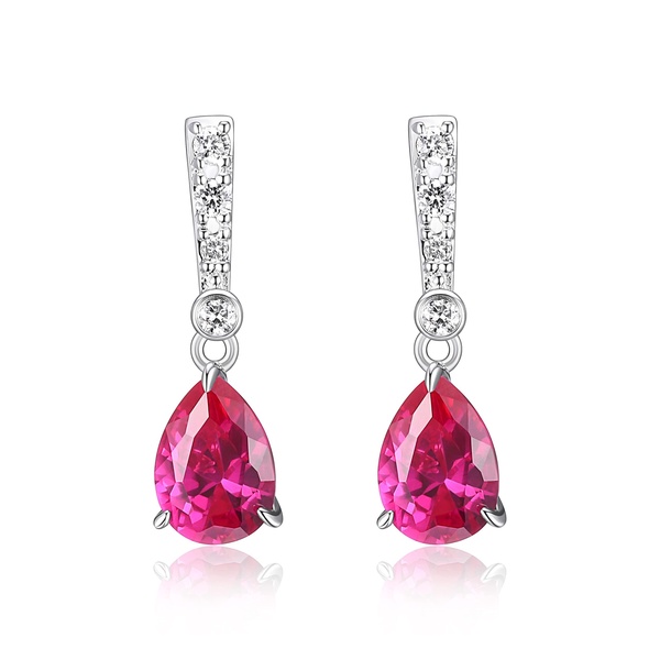 Amazon Essentials Platinum Over Sterling Silver Ruby and 1/10th Carat Total Weight Lab Grown Diamond Pear Linear Tear Drop Earrings (previously Amazon Collection)