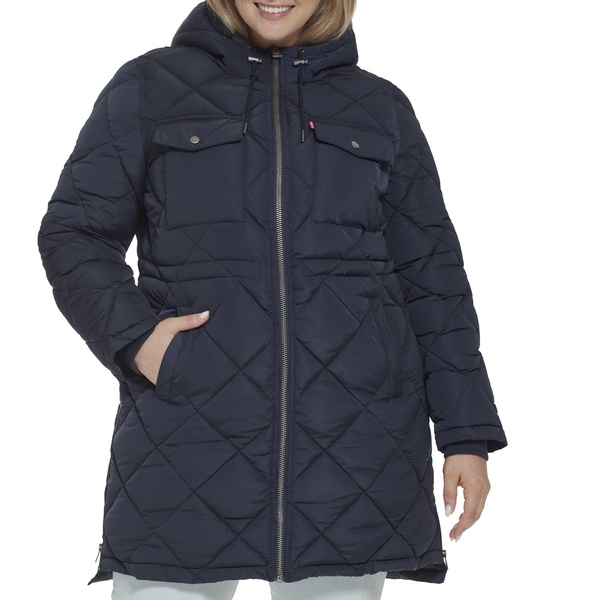 Levi's Womens Soft Sherpa Lined Diamond Quilted Long Parka Jacket