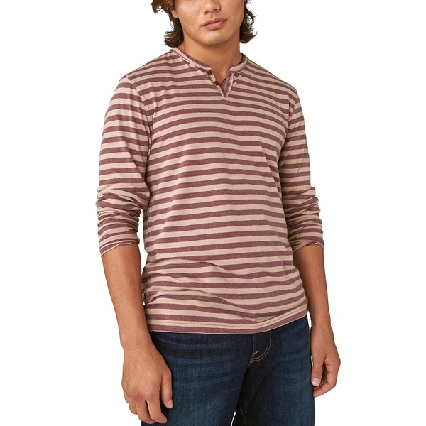 Lucky Brand Men's Venice Burnout Stripe Long Sleeve Notch Neck Tee