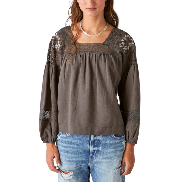 Lucky Brand Women's Embroidered Shoulder Top