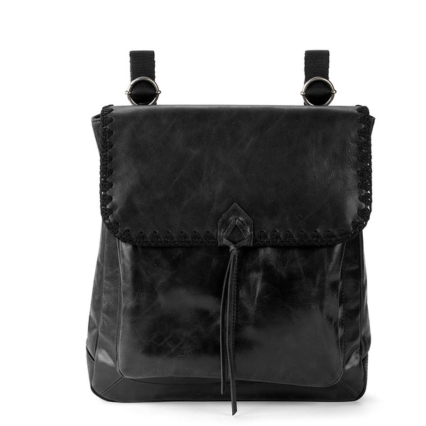 The Sak Ventura Backpack in Leather, Adjustable Convertible Strap, Black Crochet