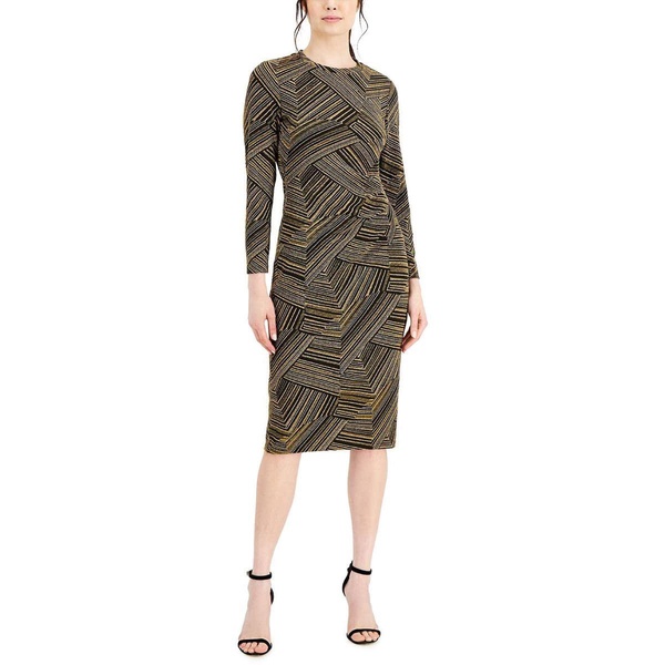 Anne Klein Women's Long Sleeve Dress with Side Pleating Detail