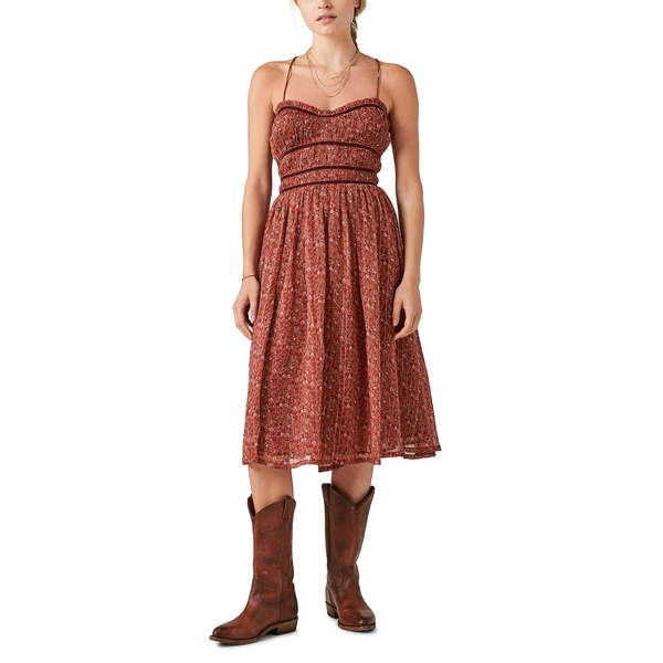 Lucky Brand Women's Lace Up Chiffon Midi Dress