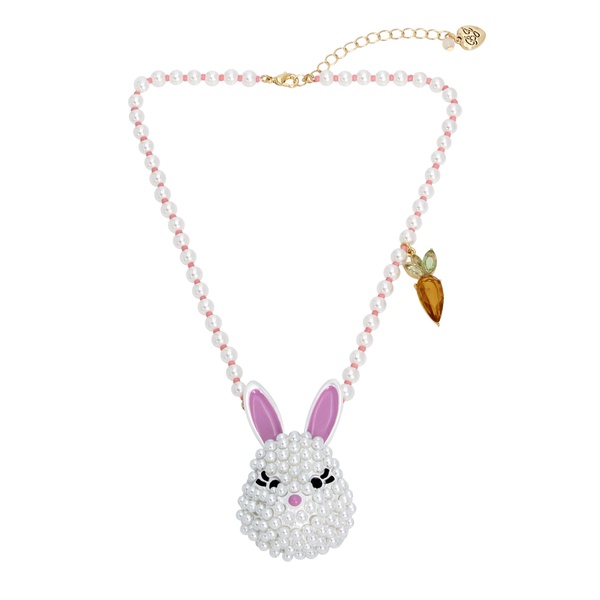 Betsey Johnson Womens Bunn Pendant Pearl Necklace