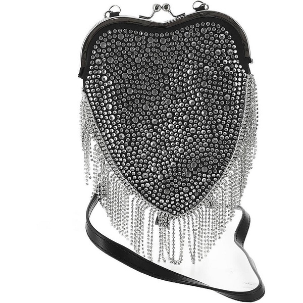 Betsey Johnson Flutter Rhinestone Fringe Heart Frame, Black