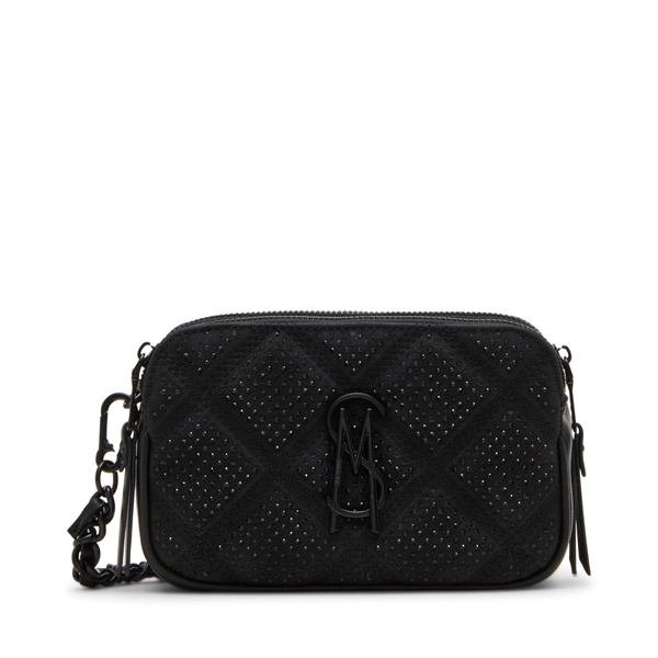 Steve Madden Daisy-R Quilted Double Zip Crossbody with Stones, Black