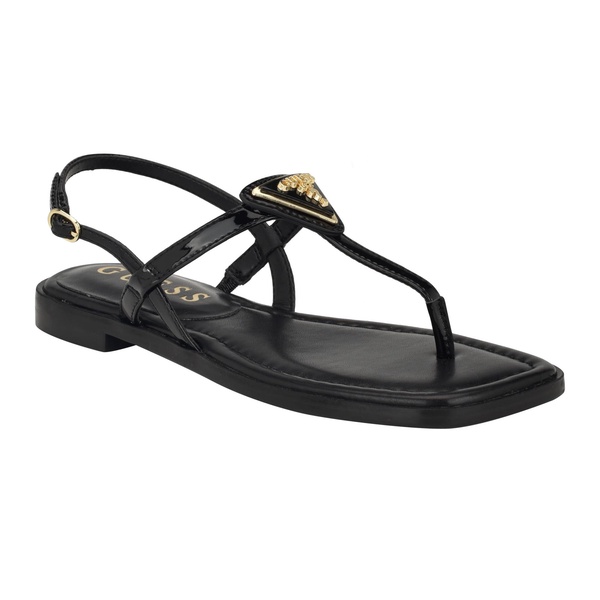 Women's Rainey Logo Sqaure Toe T-Strap Flat Sandals