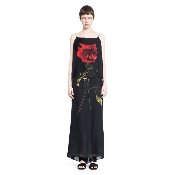 ALEXANDER MCQUEEN Black Multicolor Printed Chiffon Evening Dress for Women