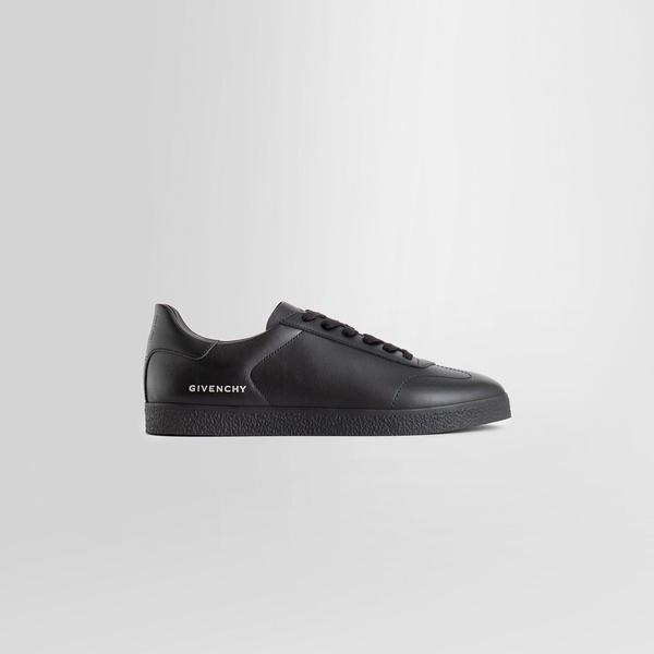 Black Low Top Sneakers with Logo Lettering Detail in Leather Man