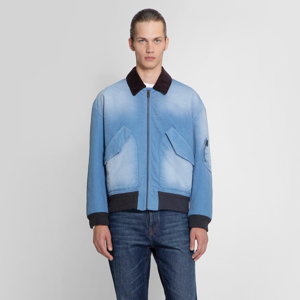 Loewe Blue Washed Effect Zipped Cotton Bomber Jacket Men