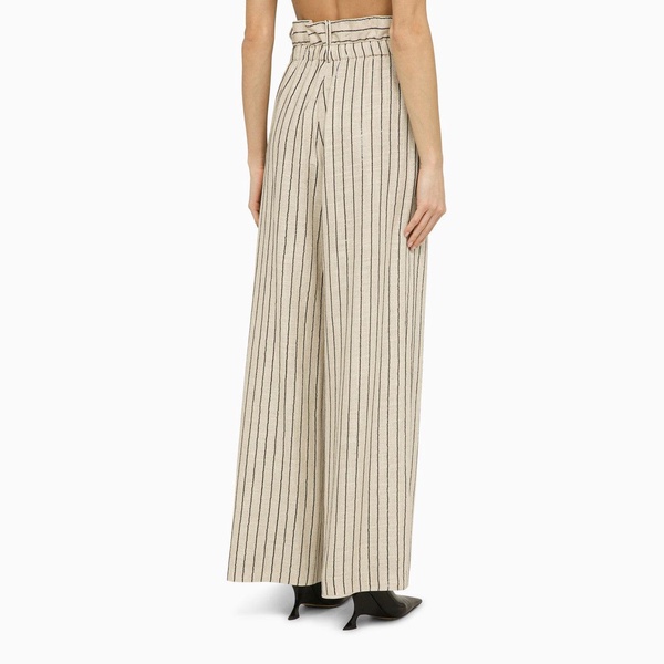 The Mannei Ludvika Beige Linen Blend Striped Trousers