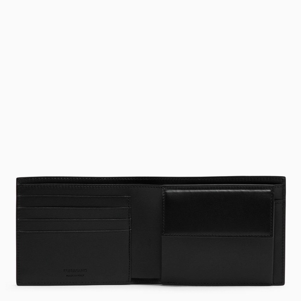 Ferragamo Black Leather Bi Fold Wallet With Logo