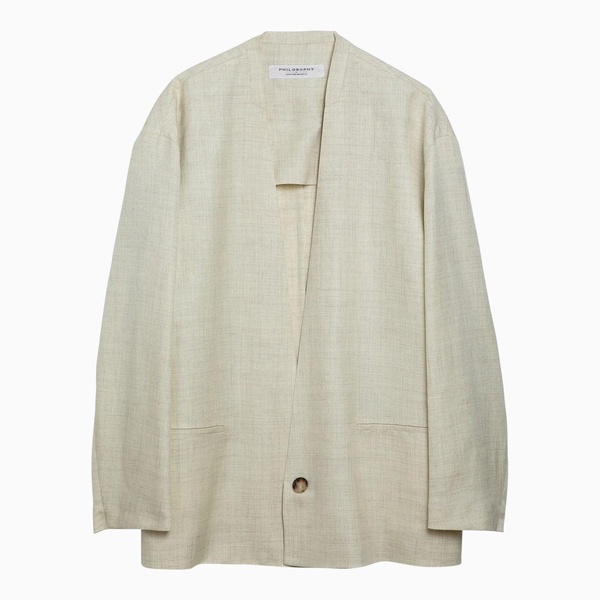 Philosophy Light Yellow Single Breasted Jacket In Linen Blend