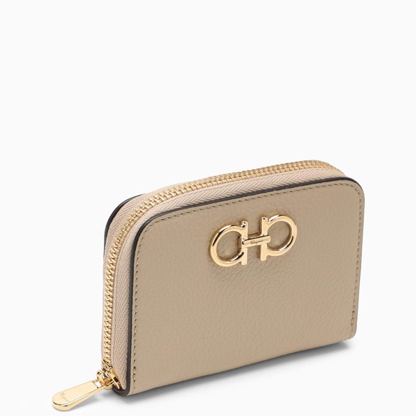 Ferragamo Gancini Small Zip Around Wallet Beige