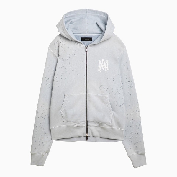 Amiri Gray Hoodie With Wear And Tear