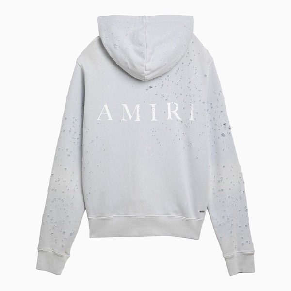 Amiri Gray Hoodie With Wear And Tear