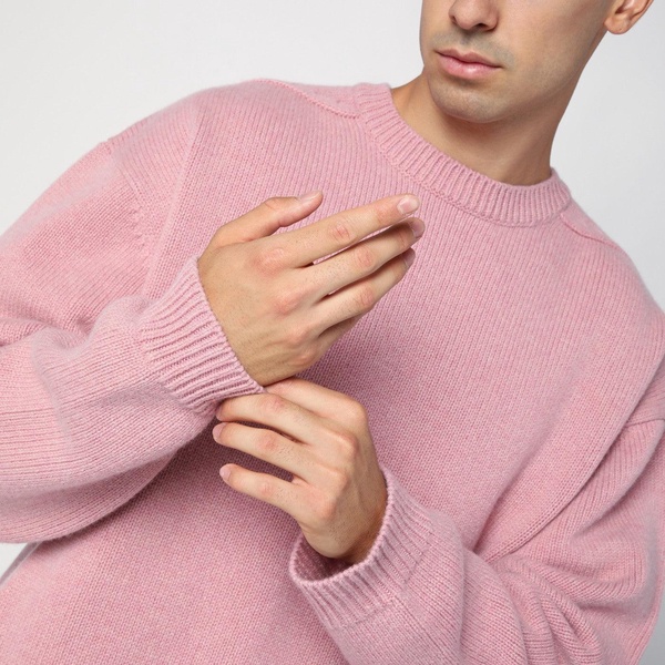 Studio Nicholson Hemyl Pink Wool Crew Neck Sweater